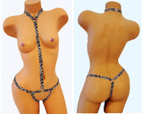 Crotchless Cheetah Print Thong Body Harness Lingerie