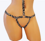 Crotchless Cheetah Print Thong Body Harness Lingerie