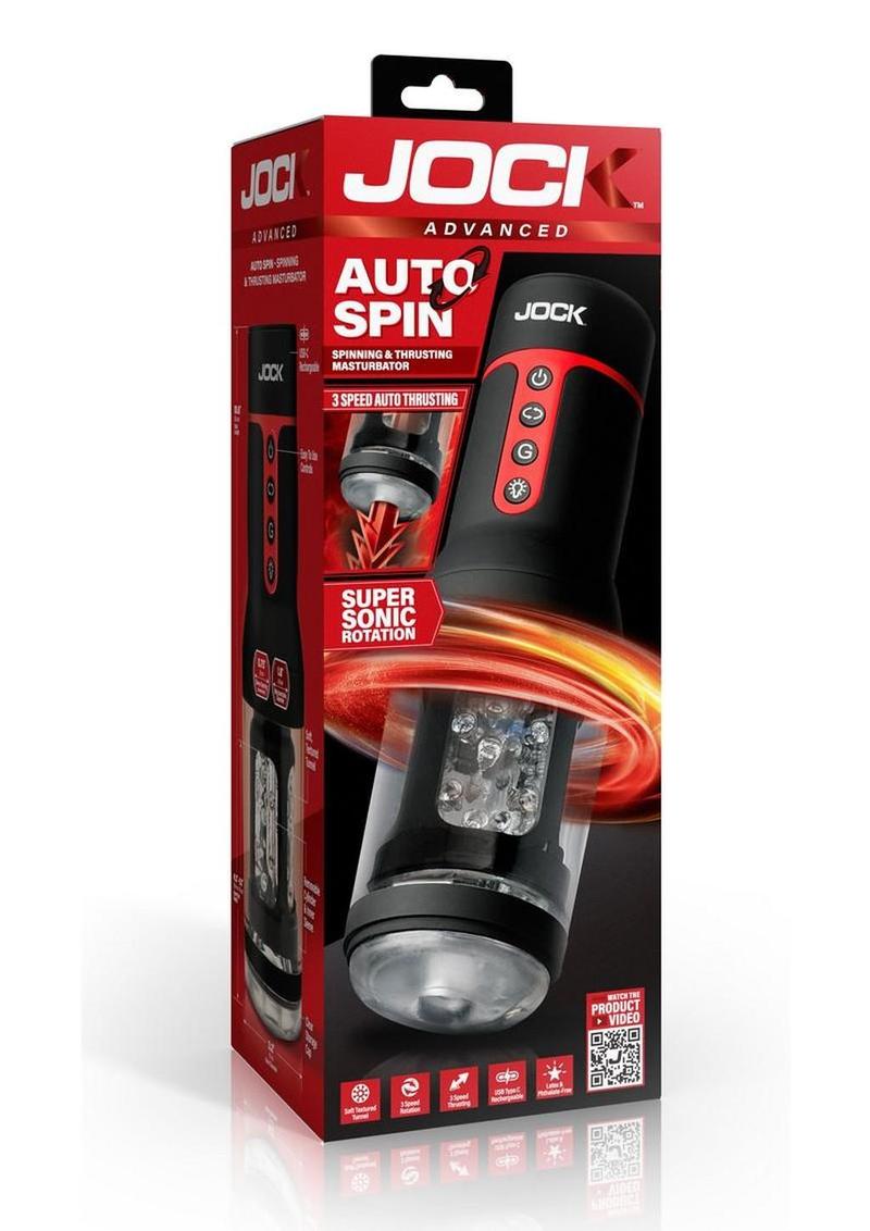 Jock Auto Spin Spinning and Thrusting Rechargeable Masturbator - Black/Clear