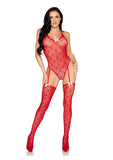 Leg Avenue Mini Heart Trimmed Heart Net Teddy with Attached Stockings