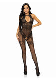 Leg Avenue Seamless Rhinestone Fishnet Bodystocking with Keyhole and Lace Lingerie Detail