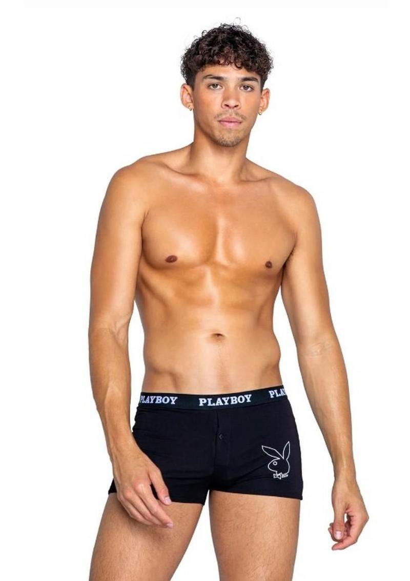 Playboy Mens Tuxedo Boxer Brief - Black/White - Large