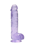 Realrock Crystal Clear Dildo with Balls - Purple - 6in