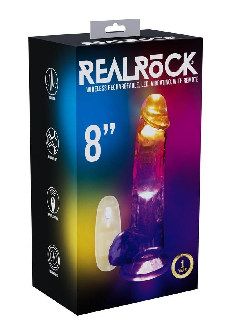 Realrock Vibrating Led Wireless Rechargeable Remote Control Cock with Balls - Clear - 8in