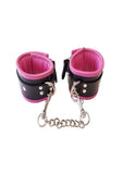 Rouge Padded Leather Adjustable Ankle Cuffs - Black/Pink