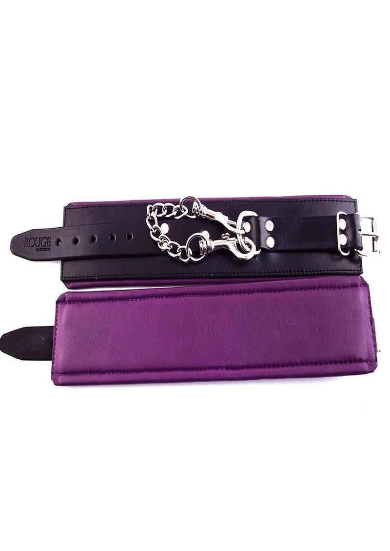 Rouge Padded Leather Adjustable Ankle Cuffs - Black/Purple