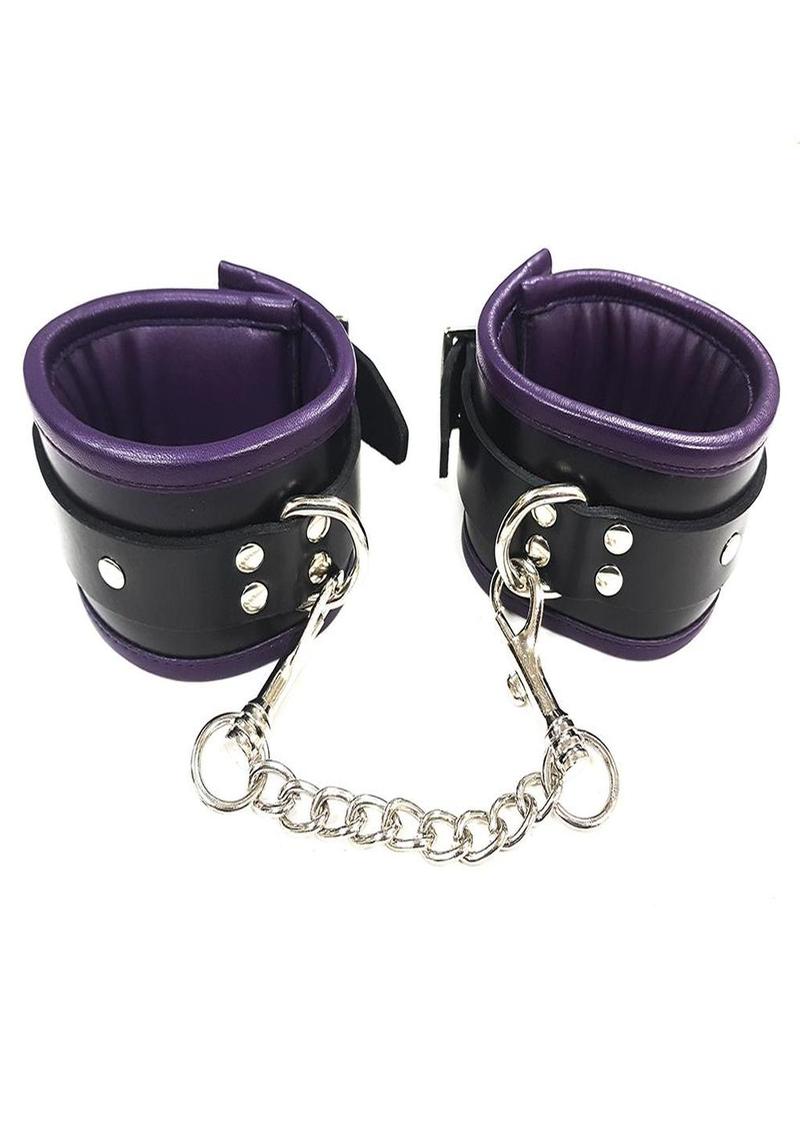 Rouge Padded Leather Adjustable Ankle Cuffs - Black/Purple