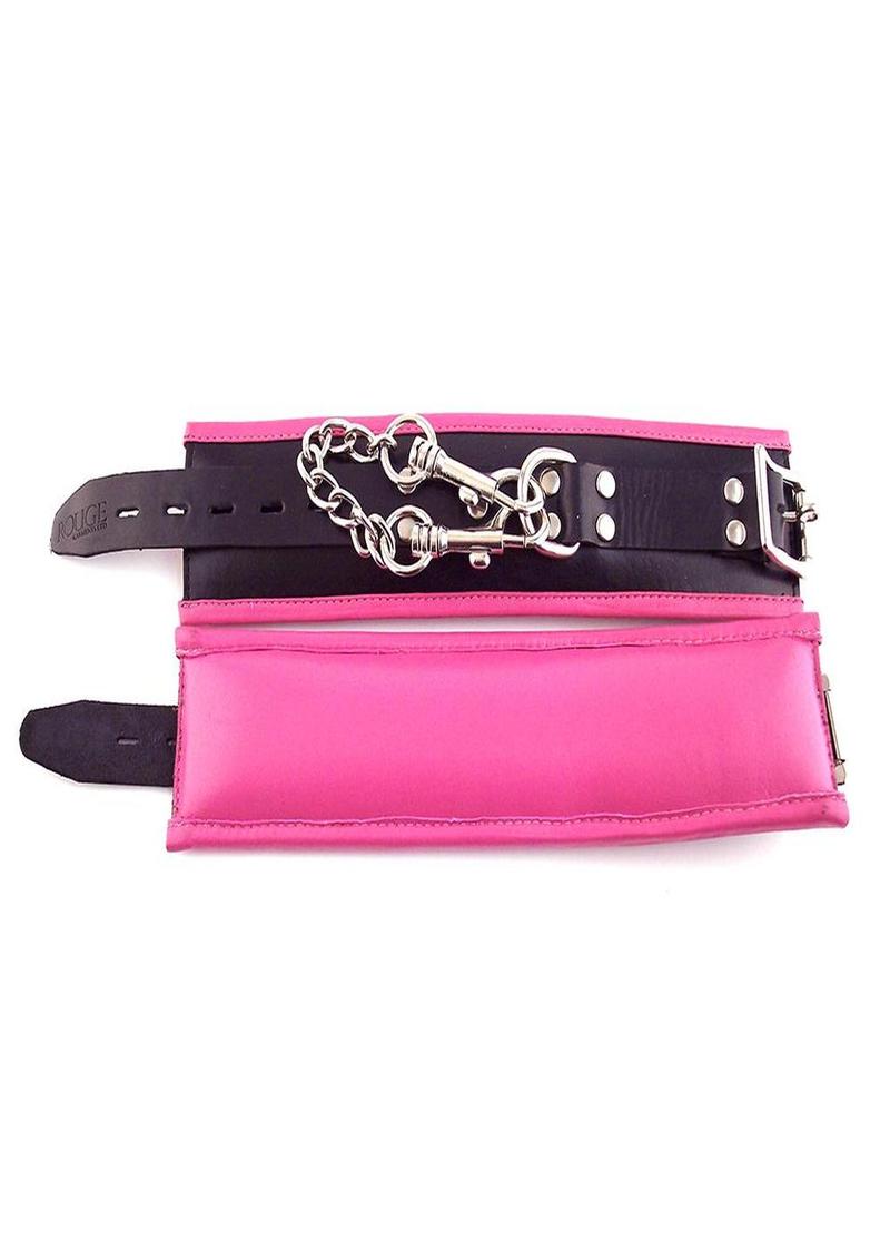 Rouge Padded Leather Adjustable Wrist Cuffs - Black/Pink