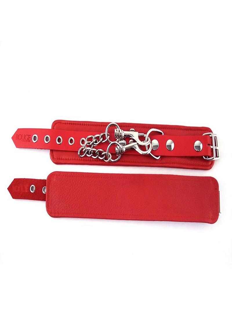 Rouge Plain Leather Adjustable Wrist Cuffs - Red