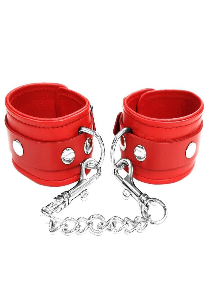 Rouge Plain Leather Adjustable Wrist Cuffs - Red