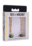 Sex and Mischief Indica Crystal Nipple Clips - Gold/Green