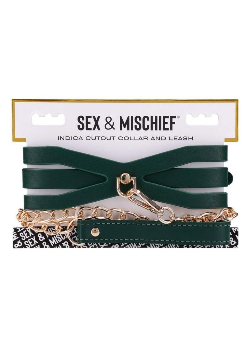 Sex and Mischief Indica Cutout Collar and Leash - Gold/Green