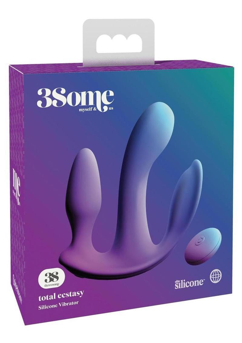 3Some Total Ecstasy Silicone Rechargeable Vibrator with Remote Control - Purple