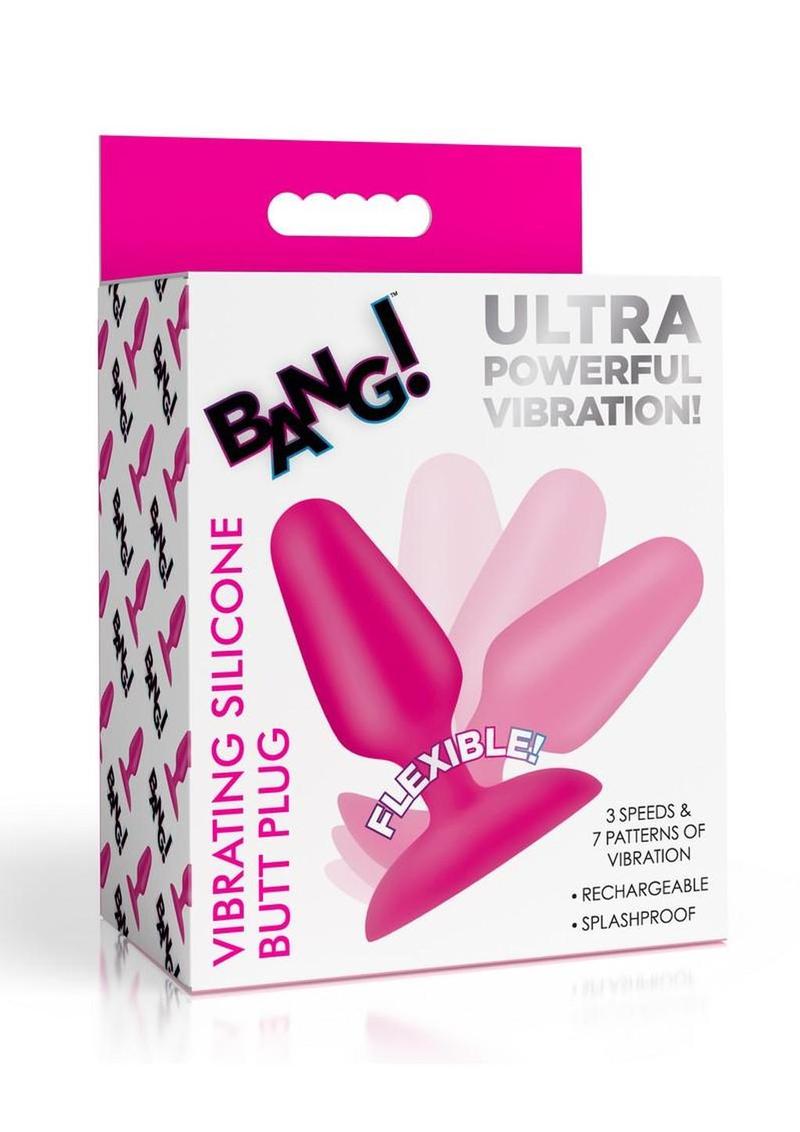 Bang! Flexible Vibrating Silicone Rechargeable Butt Plug - Pink
