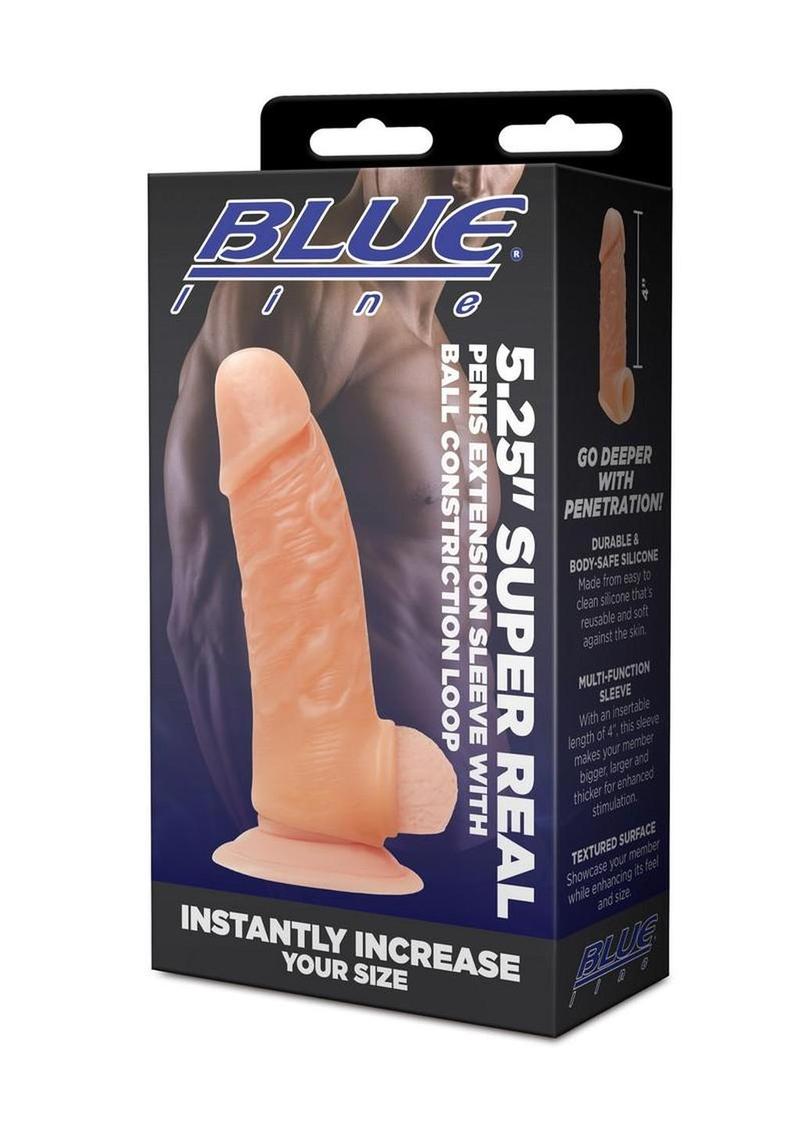 Blueline Super Real Penis Silicone Extension Sleeve with Ball Constriction Loop - Vanilla - 5.25in
