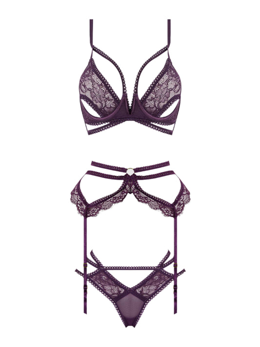 House of Desire - BIANCA STRAPPY LACE BRA, GARTER & HIPSTER SET