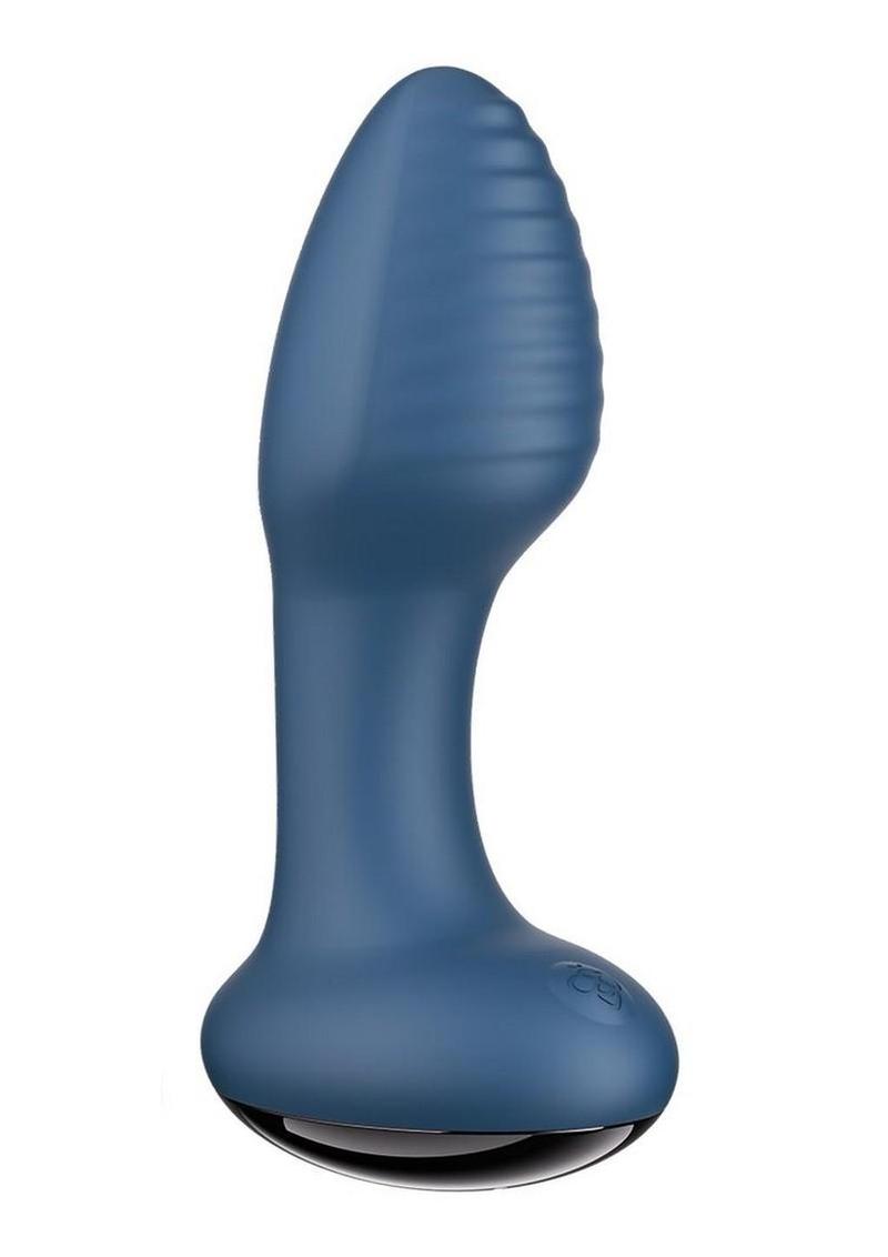 Frenzy Pressure Sensing App Control Rotating Rechargeable Silicone Butt Plug - Black/Blue
