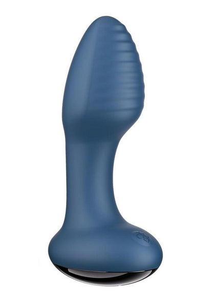 Frenzy Pressure Sensing App Control Rotating Rechargeable Silicone Butt Plug - Black/Blue