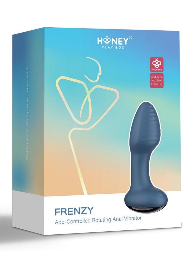Frenzy Pressure Sensing App Control Rotating Rechargeable Silicone Butt Plug - Black/Blue