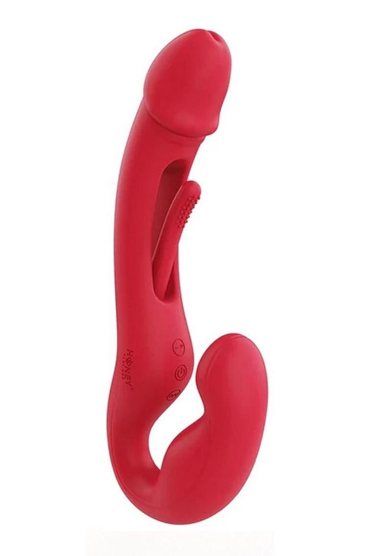 Harmony Duo App-Controlled Rechargeable Silicone Strapless Strap-On - Gold/Red