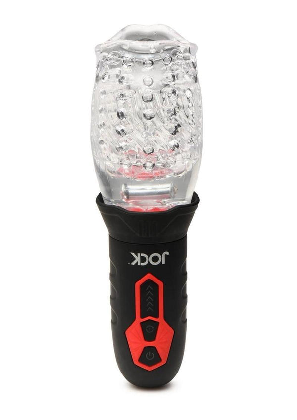Jock Spinning and Vibrating Rechargeable Masturbator - Black/Clear