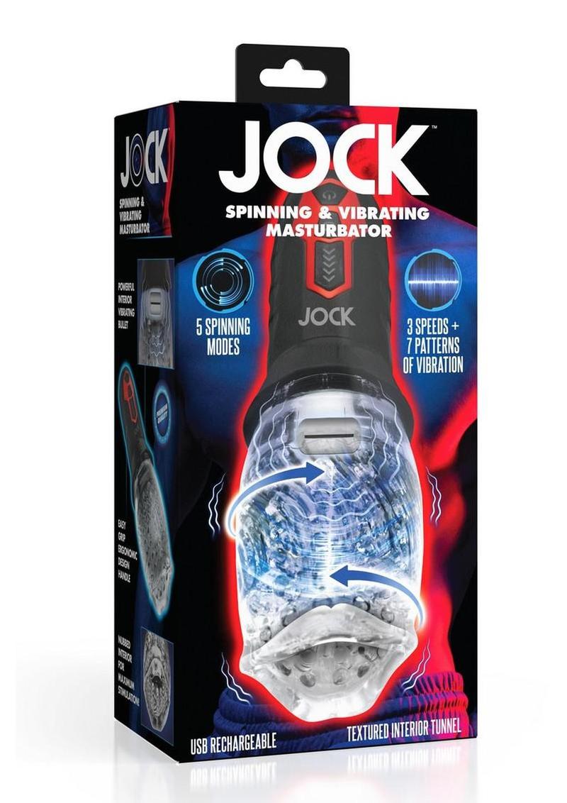 Jock Spinning and Vibrating Rechargeable Masturbator - Black/Clear