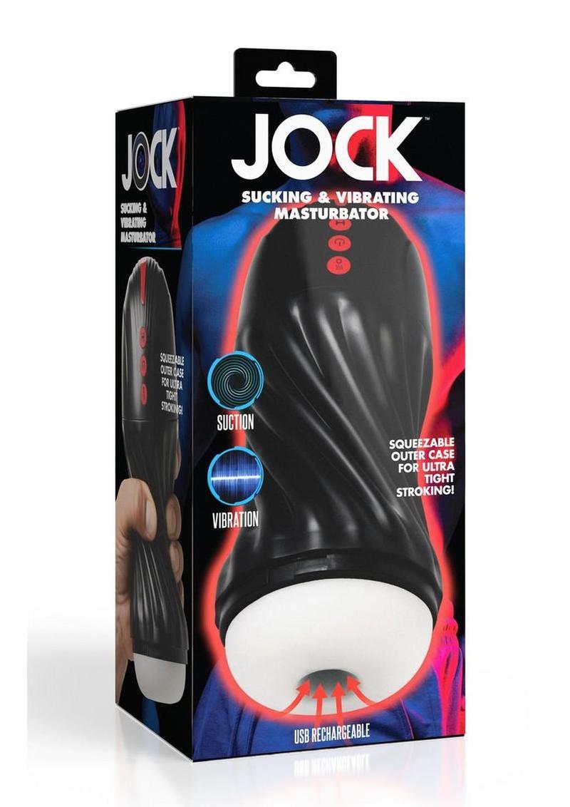 Jock Sucking and Vibrating Rechargeable Masturbator - Black/Red/White - 9.2in