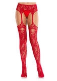 Leg Avenue Bloom Net Stockings with Cut-Out Thigh Detail and Attached Garter Belt