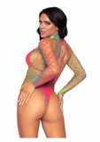 Leg Avenue Fence Net Snap Crotch Long Sleeved Bodysuit - Multicolor/Rainbow - One Size