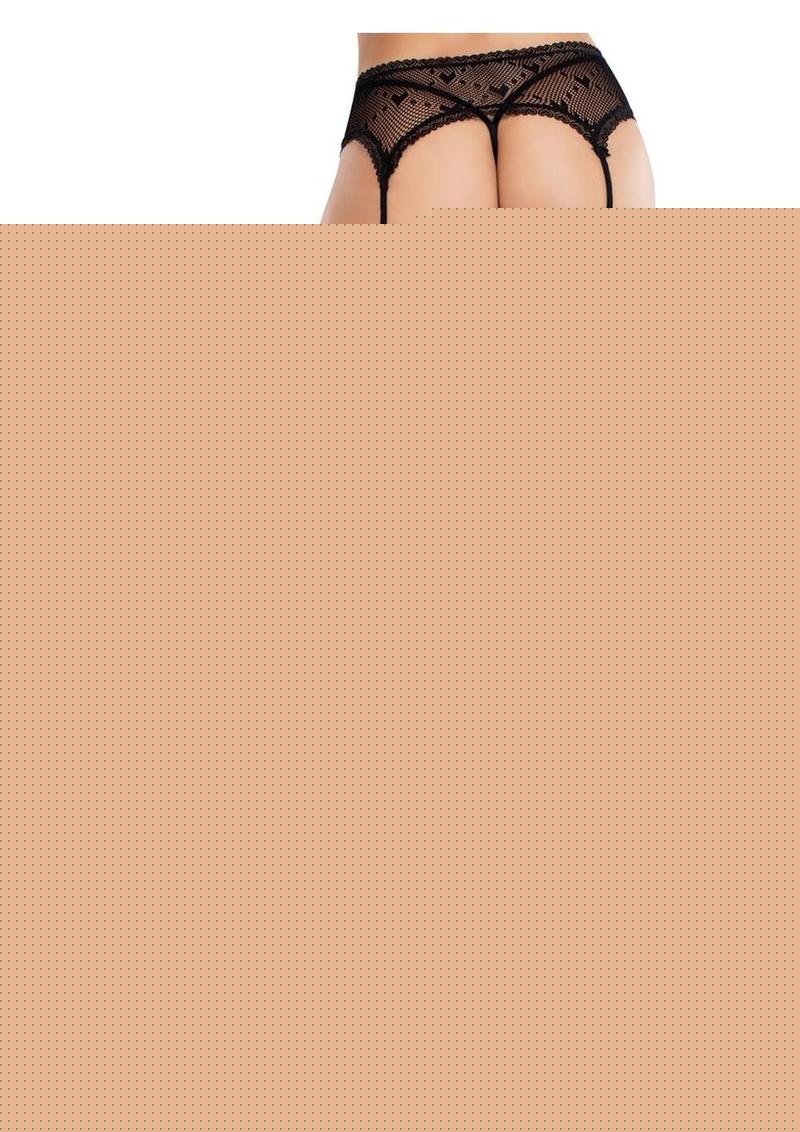 Leg Avenue Heart Lace Trimmed Heart Net Stockings with Attached Garter Belt