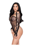 Leg Avenue Keyhole Net and Lace Crotchless Teddy with Rosette Accents and Matching Shrug