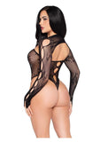 Leg Avenue Keyhole Net and Lace Crotchless Teddy with Rosette Accents and Matching Shrug - Black - One Size - 2 Piece
