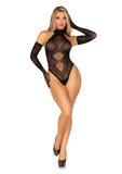 Leg Avenue Lace Halter Teddy and Matching Long Lace Gloves