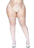 Leg Avenue Rhinestone Fishnet Stockings - White - Queen/XLarge/XXLarge
