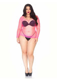 Leg Avenue Spandex Long Sleeved Industrial Net Shirt - Pink - 1x-2x