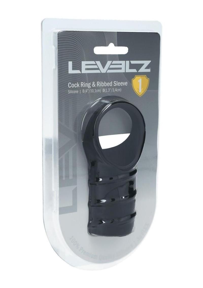 Levelz Silicone Cock Ring and Ribbed Sleeve - Black