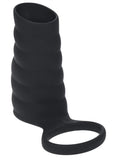 Levelz Vibrating Ribbed Silicone Cock Sleeve and Ball Ring - Black