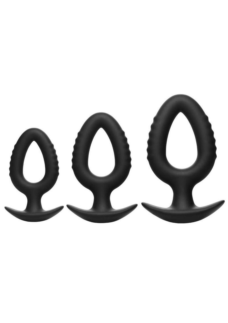 Master Series Pop Plugs Hollow Silicone Anal Trainer - Black - 3 Piece/Set