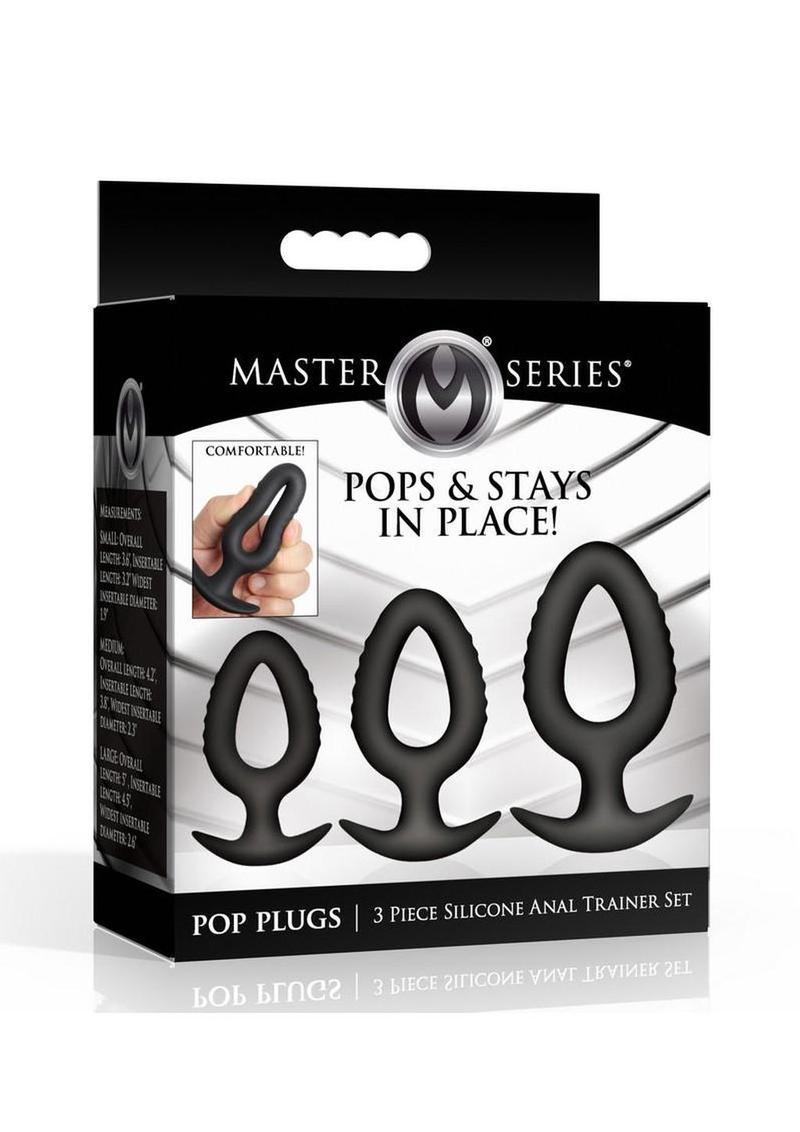 Master Series Pop Plugs Hollow Silicone Anal Trainer - Black - 3 Piece/Set