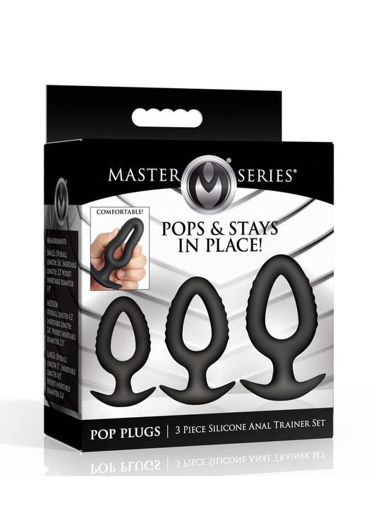 Master Series Pop Plugs Hollow Silicone Anal Trainer - Black - 3 Piece/Set