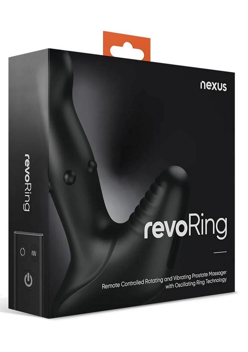 Nexus Revo Ring Rechargeable Silicone Osciliating Ring and Rotating Prostate Massager with Remote Control - Black