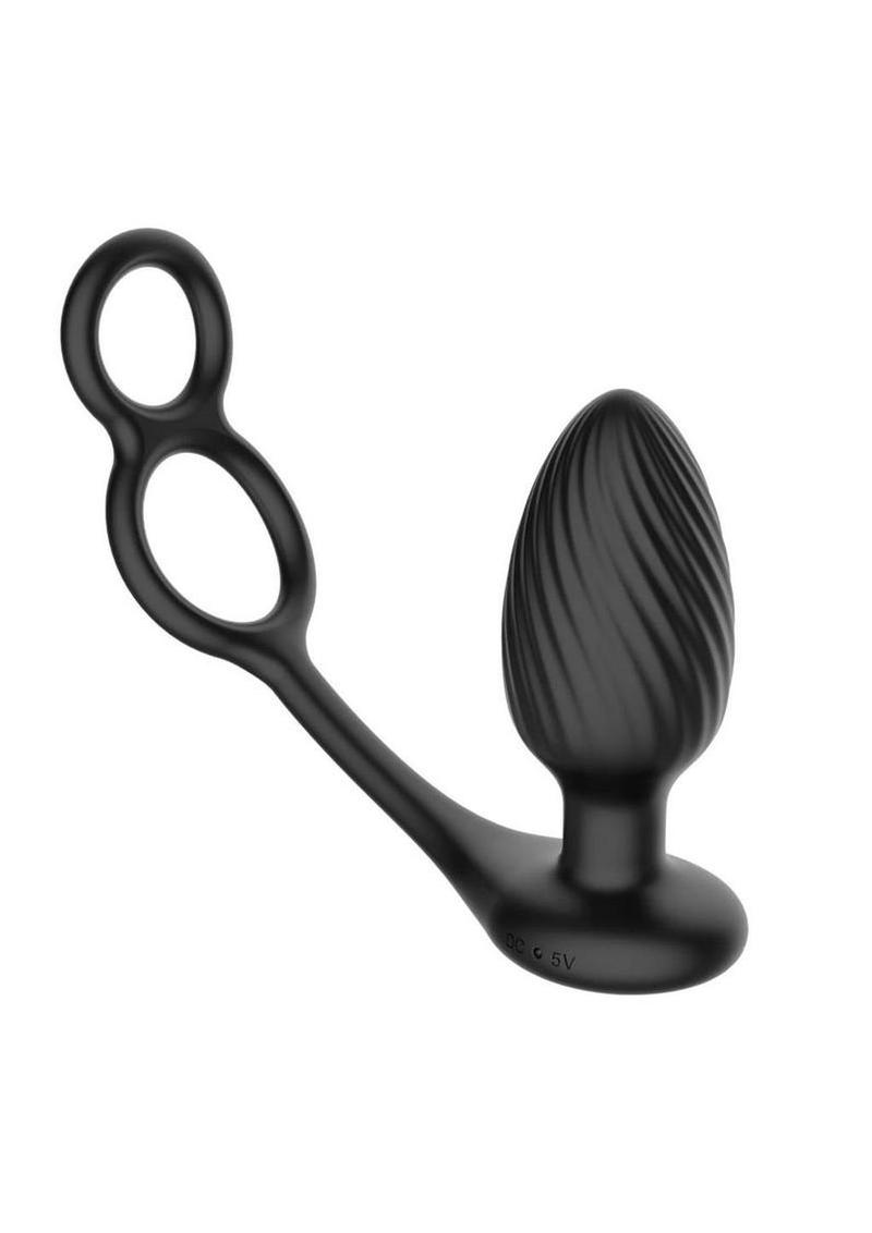 Nexus Tornado Silicone Rechargeable Remote Rotating Plug with Cock and Ball Rings - Black