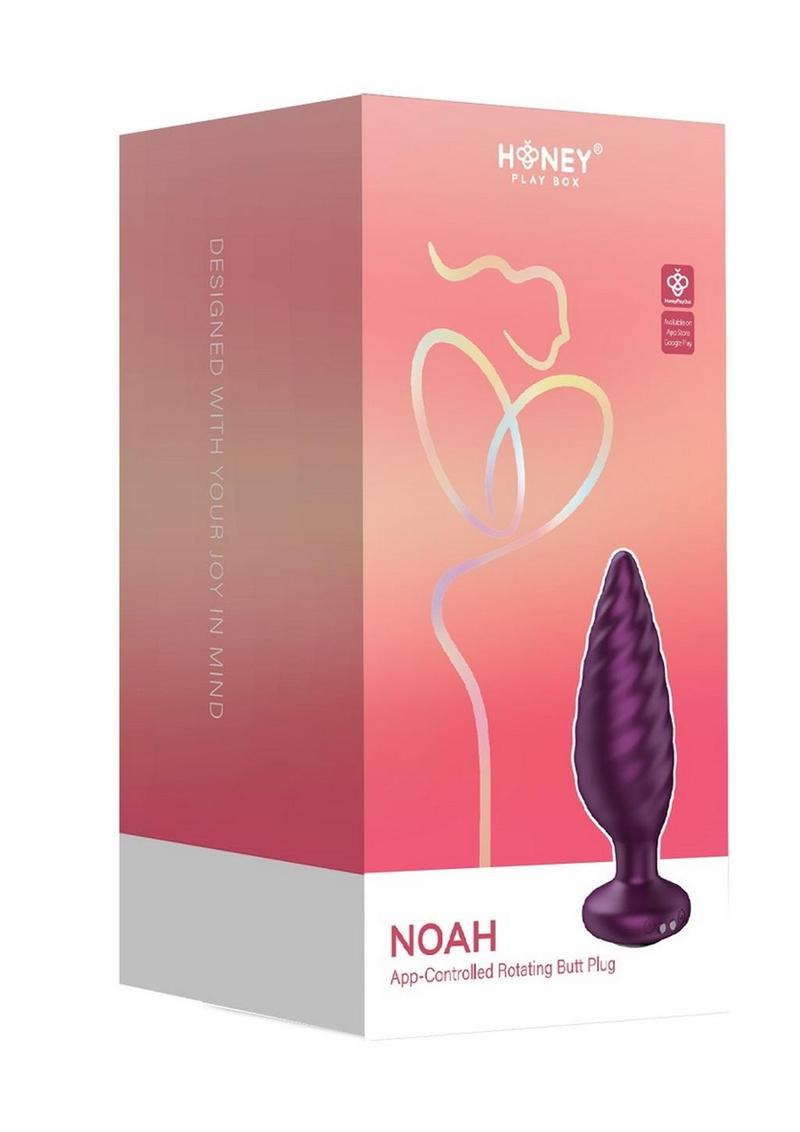 Noah App Controlled Rechargeable Silicone Rotating Butt Plug - Black/Purple