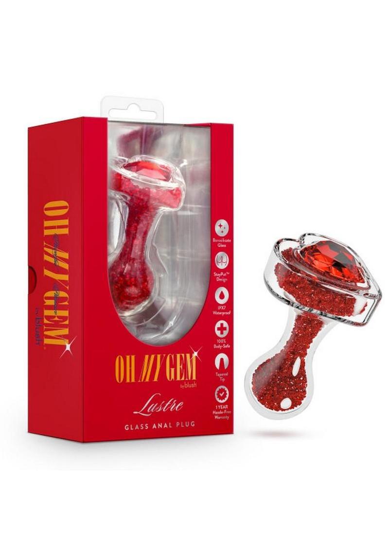 Oh My Gem Lustre Glass Anal Plug - Clear/Red