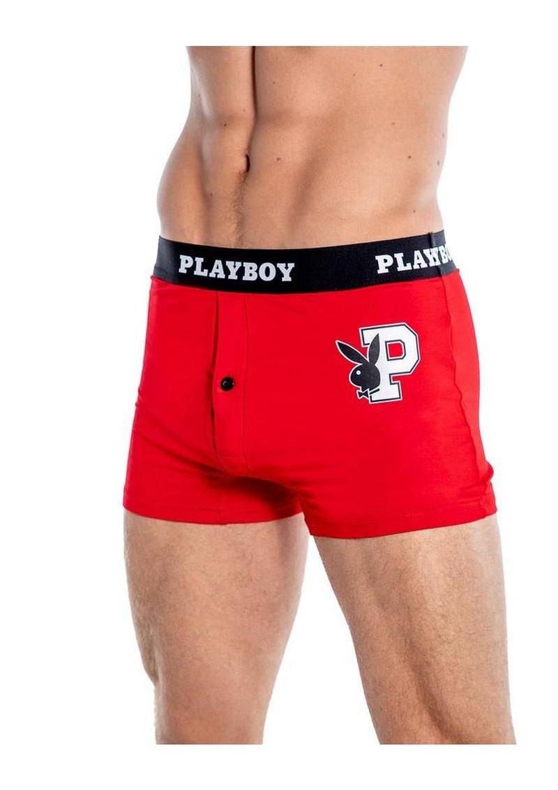 Playboy Mens Varsity Boxer Briefs - Red/White - 1xlarge - Red/White - XLarge