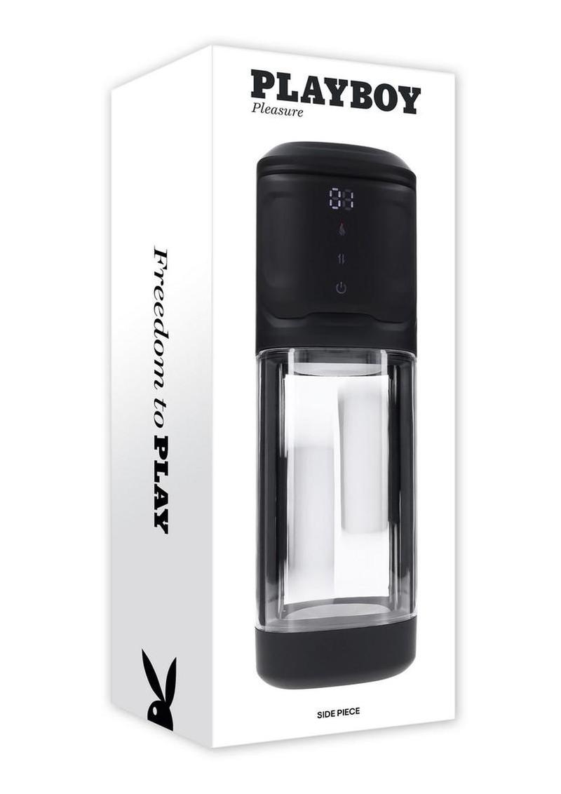 Playboy Side Piece Rechargeable Silicone Warming Sliding Stroker - Black