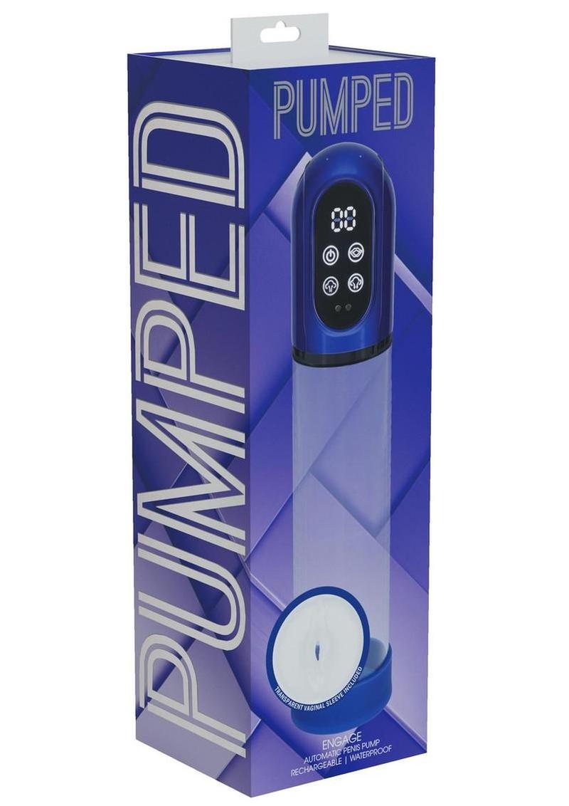 Pumped Engage 6 Function Automatic Rechargeable Penis Pump - Metallic - Blue