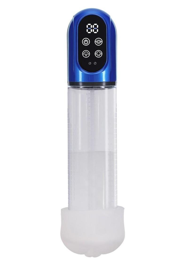 Pumped Engage 6 Function Automatic Rechargeable Penis Pump - Metallic - Blue