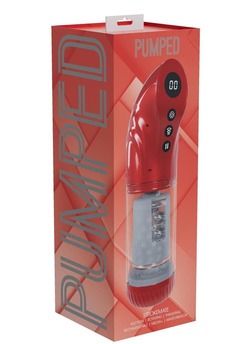 Pumped Strokemate Multi-Function Rechargeable Masturbator - Metallic - Red