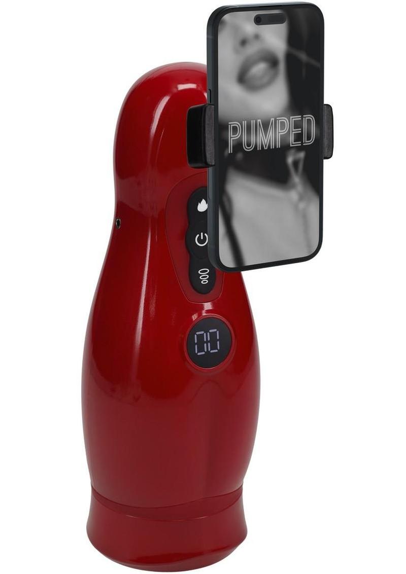 Pumped Virtuo 10 Function Suction Vibration Phone Attachment Rechargeable Masturbator - Metallic - Red